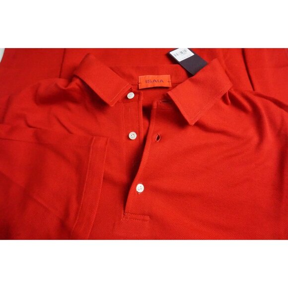 Isaia Napoli Maglia Jersey Red Woven Coral Logo Short Sleeve Polo Shirt L NEW